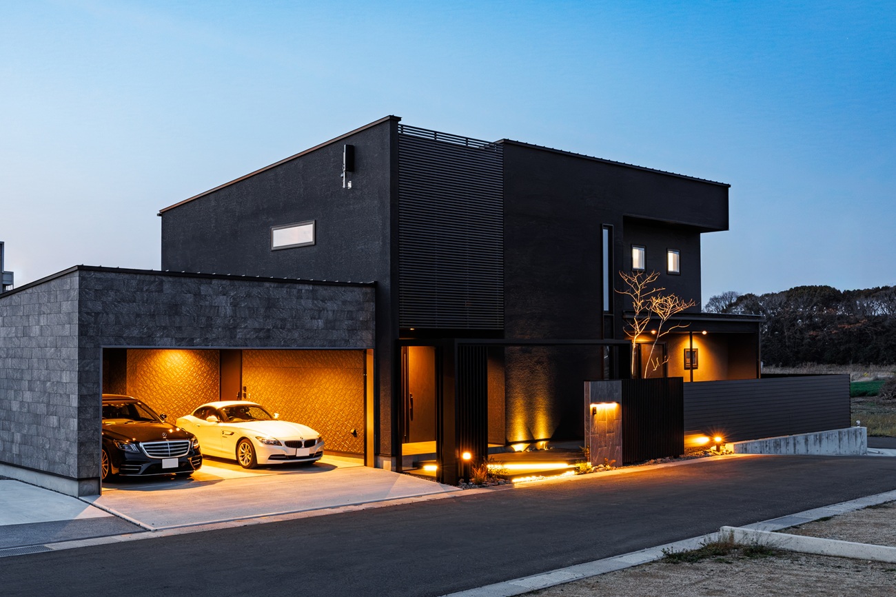 香川県多度津町の外構施工例｜品格のあるファサードと斜めが魅せる外構